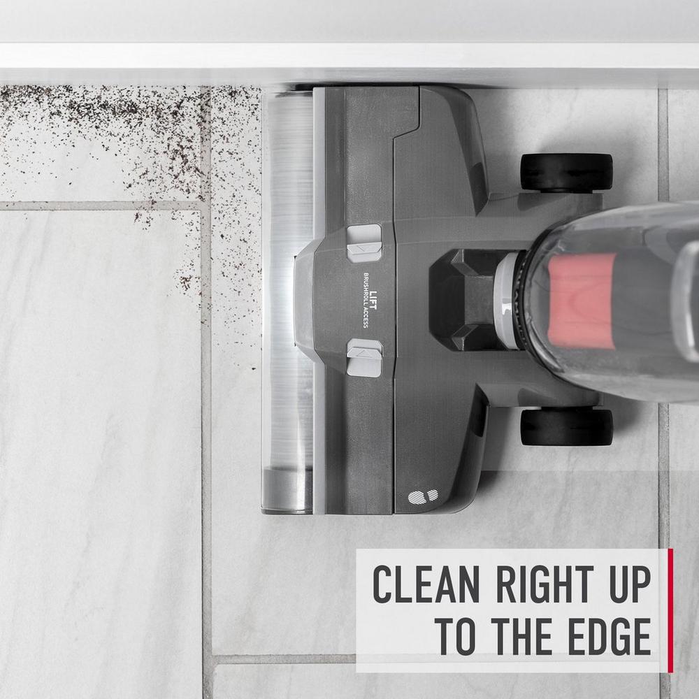 ONEPWR streamline cordless wet dry vacuum in action cleaning along walls and baseboards right up to the edge, ensuring no dirt is left behind.  