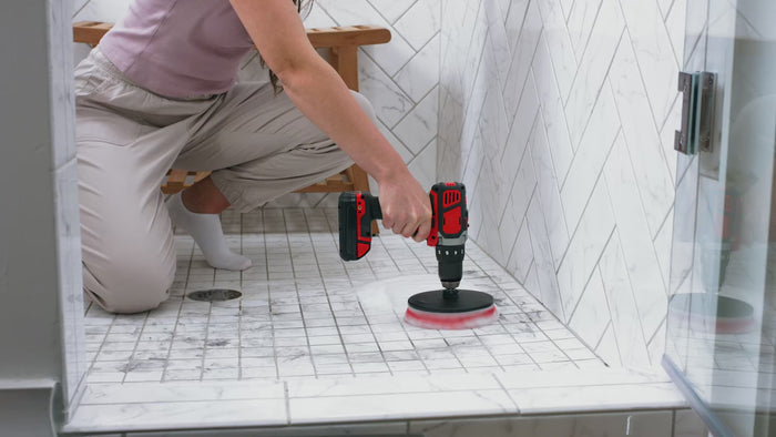 Hoover scrubber brushes being shown cleaning in a multiple environments